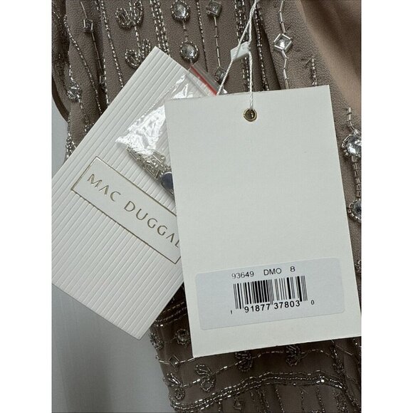 Mac Duggal Size 8 Beige 93649 Beaded Cap Sleeve Column Gown Midi Dress $498 New - Picture 14 of 14